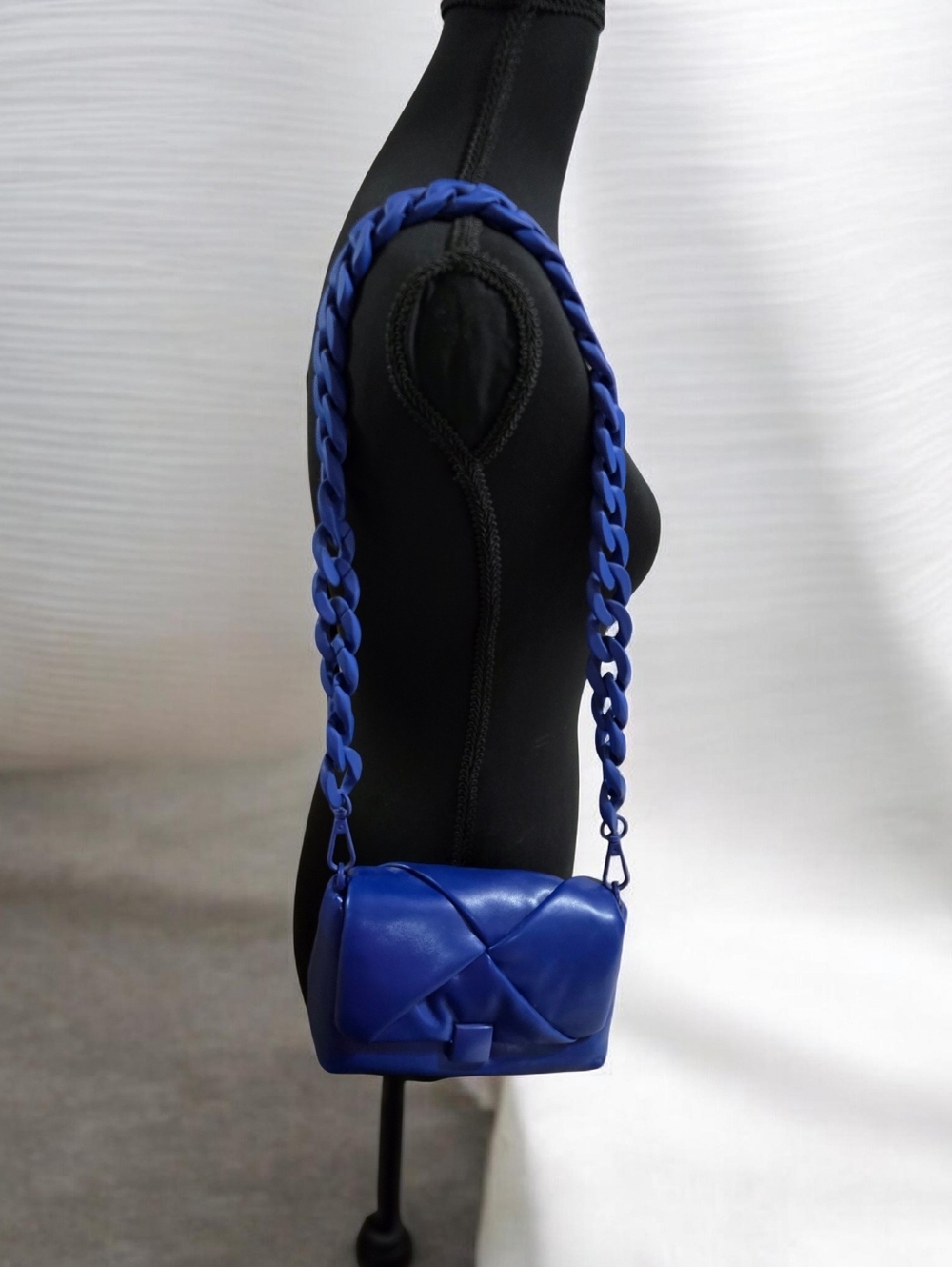 Blue Quilted Looking Crossbody Bag with Braided Strap. NWT